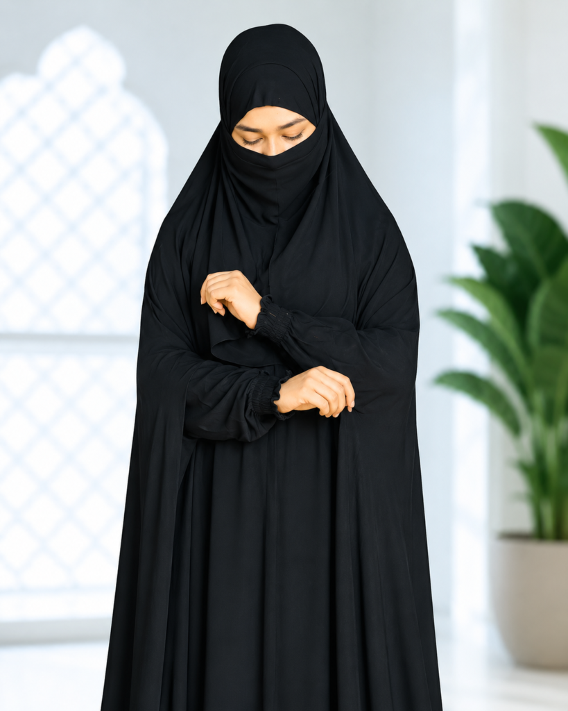 Black Khimar  Switch Cotton Fabric