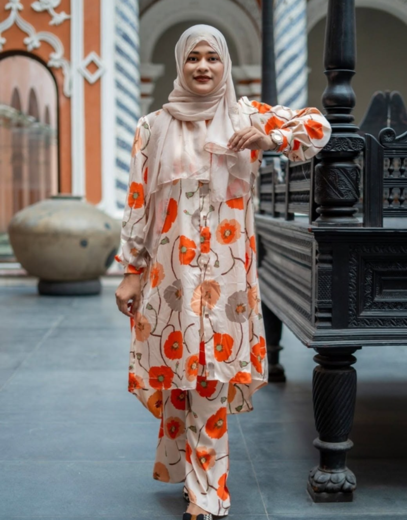 Co-Ord Set White&Orange Full Print
